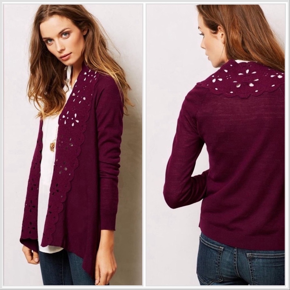 Anthropologie x Sleeping On Snow Cora‎ Wool Blend Cardigan Purple Small Cut Outs